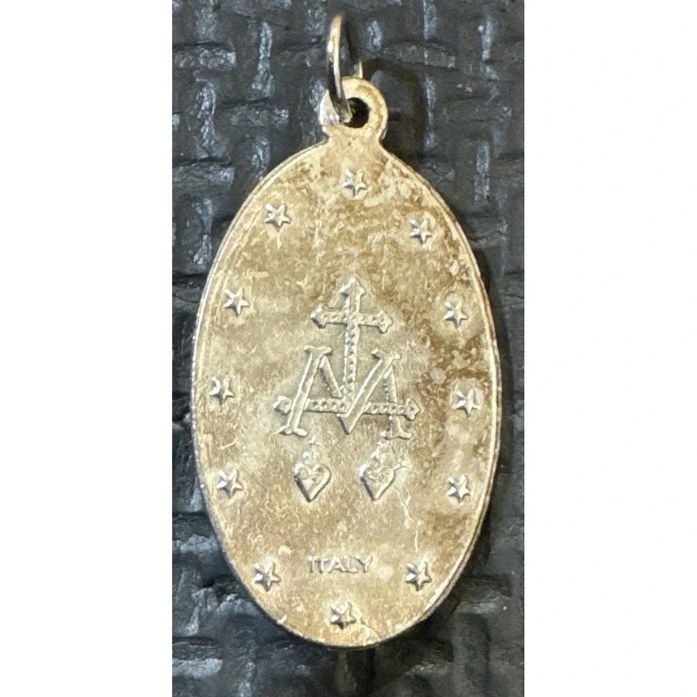 Vintage Silver-Toned Miraculous Medal Pendant | Italy | 1.5